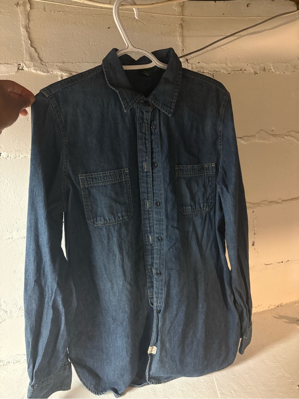 Button-down denim shirt from the Lauren Jeans Co. line by Ralph Lauren.